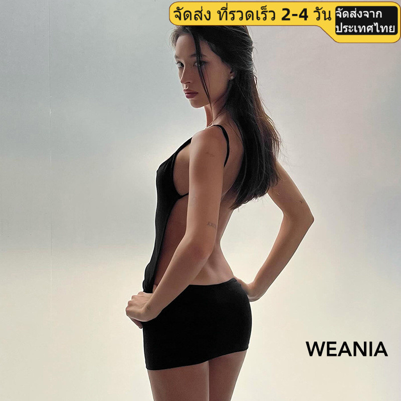 (shipped from Thailand) วาเนีย ฤดูร้อนใหม่เซ็กซี่สีทึบสายรัดเปลือยสะโพกสั้นชุด