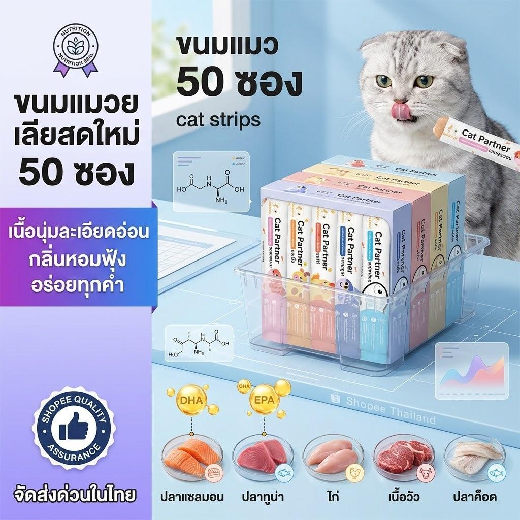 【50 ชิ้นแพ็คสุดคุ้ม】Ketzuzu ขนมแมวเลีย เนื้อเนียนละเอียด ละลายในปาก ขนมแมว 16g รสรวม 5 รส อาหารเปียกแมว 😺