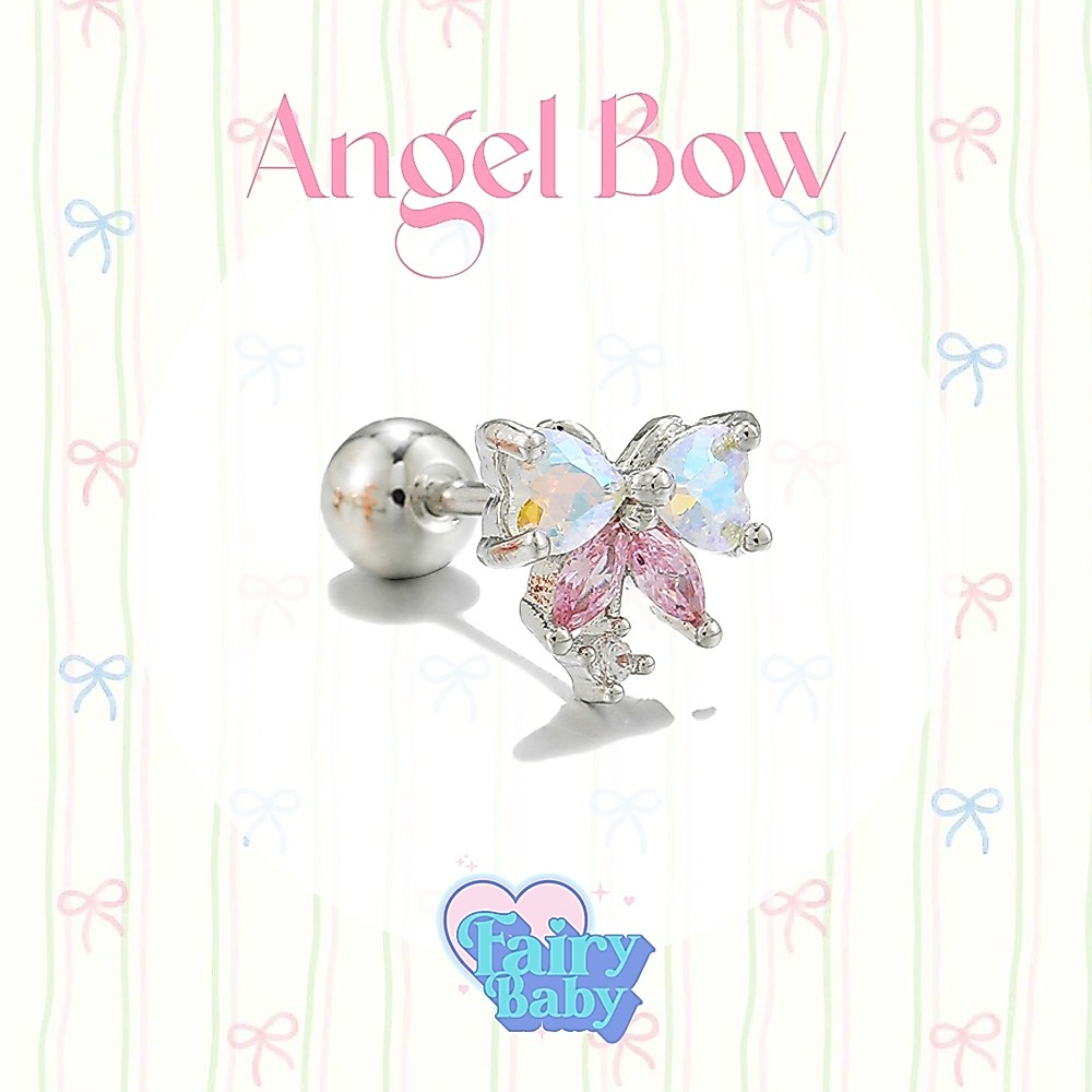 Fairybaby จิว Angel Bow (1ชิ้น) จิวหู จิวต่างหู รูป โบว์ ผีเสื้อ สี โฮโลแกรม สวยมาก 1 ชิ้น (J1-004)