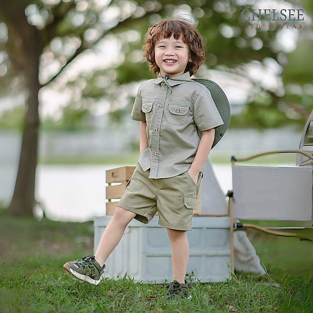 Chelsee เสื้อเชิ้ต แขนสั้น ไม่มีลาย ผ้า Tawill 100%Cotton เด็กผู้ชาย อายุ 1.5-10 ปี เสื้อผ้าเด็กโต รุ่น 128175