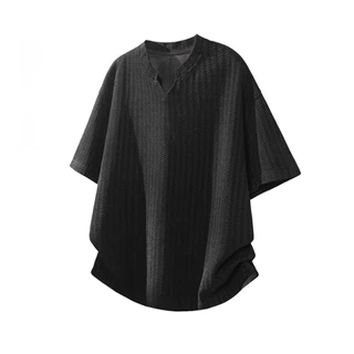 [9 รูปแบบ] เสื้อยืดแขนสั้นลายทางผู้ชาย V คอน้ําหนักเบาระบายอากาศได้ลําลอง Unisex M-3XL