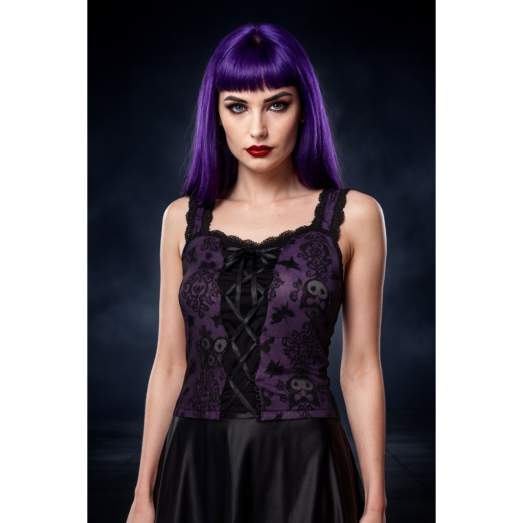 Original H0T T0P1C Dark Gothic Culture Kuromi Victoria สีม่วงลูกไม้สายรัด Camisole