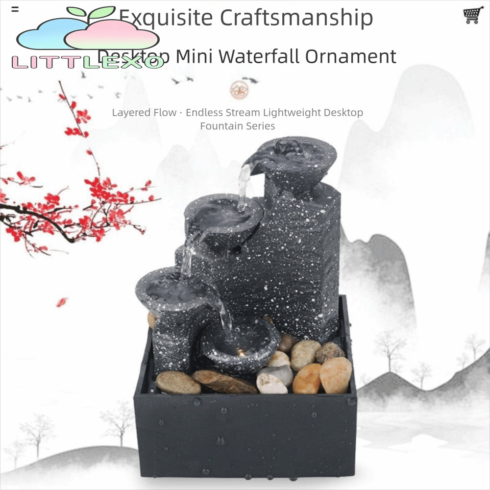 น้ําพุน้ํา LITTLEX, ภูมิทัศน์ขนาดเล็ก ABS น้ําตก Fengshui จีน, แบตเตอรี่การไหลของน้ําหมุนเวียน/เสียบในน้ําตกตกแต่งเครื่องประดับสํานักงาน
