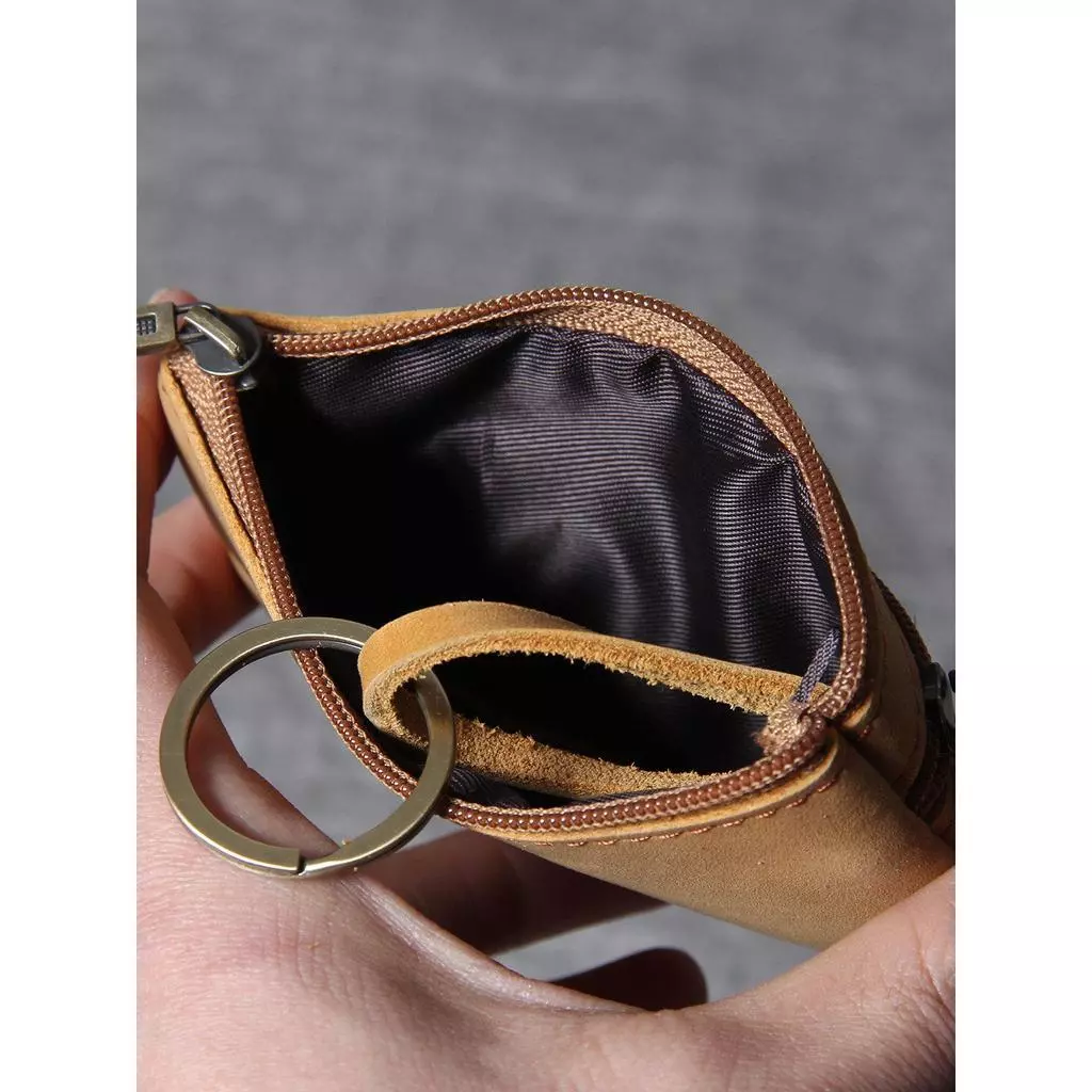 First Layer Cowhide Mini Card Holder กระเป๋าใส่เหรียญขนาดเล็กผู้ชายผู้หญิง Retro Handmade Original Ultra-Thin Leather Drivers License Key Case thumbnail 4