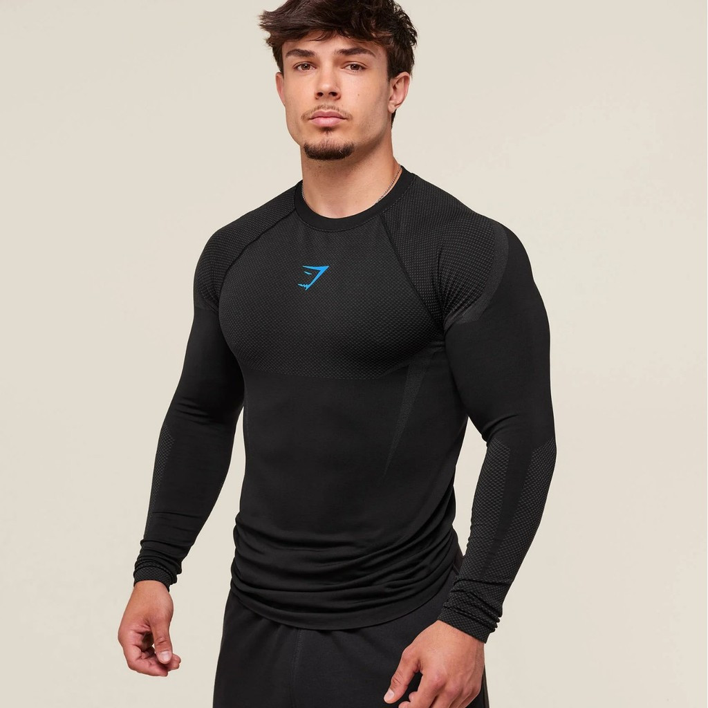 GYMSHARK Fitness Top เสื้อรัดรูปแขนยาวสำหรับผู้ชาย การฝึกอบรมและการวิ่ง
