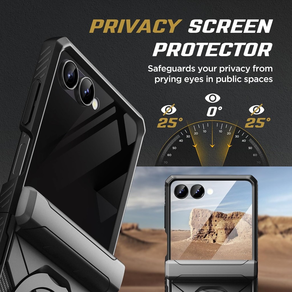 ตันเกต 360° Spin Magnetic Stand สําหรับ Z Flip 7 Case พร้อมตัวป้องกันหน้าจอความเป็นส่วนตัว[Anti Spy] เคส Samsung Galaxy Z Flip 7 กันกระแทกทั้งตัวพร้อมบานพับ,สีดํา - รูปที่ 5