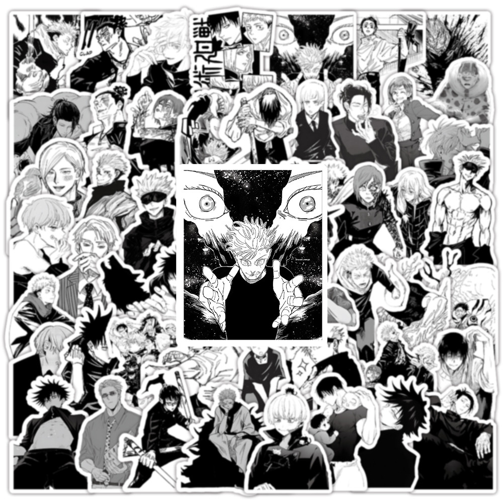 ✨พร้อมส่ง✨50แผ่น มหาเวทย์ผนึกมาร Jujutsu Kaisen พีวีซี กันน้ำ สติ๊กเกอร์ 咒術迴戰 black white