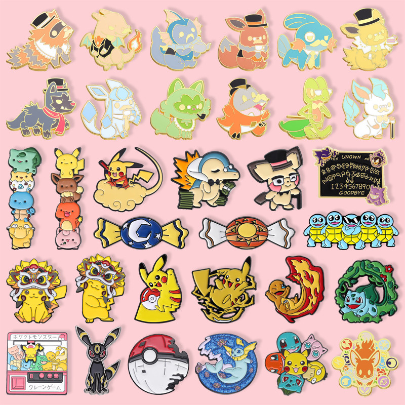 เข็มกลัดโลหะ Pokémon ลาย Pikachu, Bulbasaur, Charmander และ Squirtle น่ารัก สไตล์แอนิเมชัน เพลงสำหรับกระเป๋าเป้ เสื้อผ้า และของขวัญเพื่อน