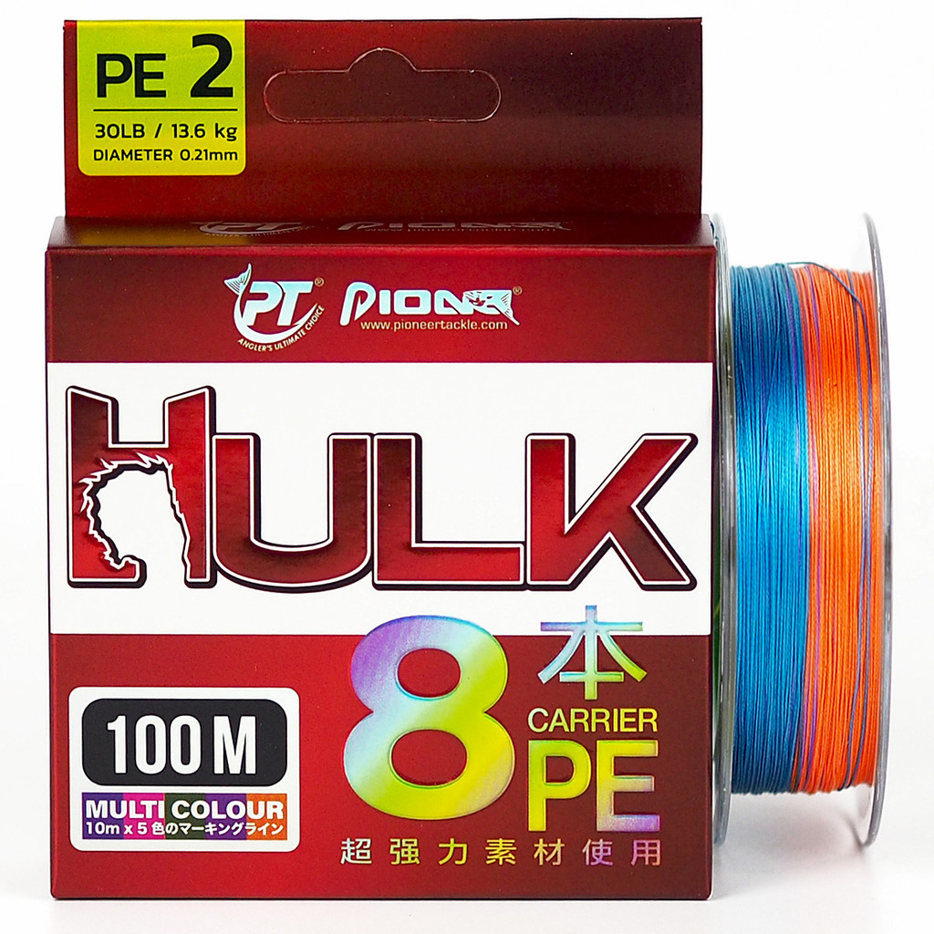 สายพีอี PE PIONEER HULK X8 100M สีสลับมัลติคัลเลอร์/สีดำ แบบกล่อง