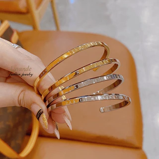 สร้อยข้อมือเหล็กไทเทเนียม 18K ไม่ขัดสี ไม่เป็นสนิม พร้อมตัวอักษร สำหรับผู้หญิง