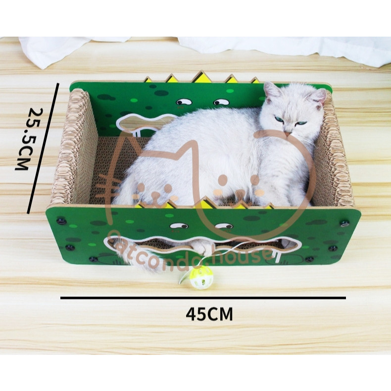 Cathouse กล่องลับเล็บปากใหญ่ ที่ลับเล็บแมวทรงกล่องนอน ลายการ์ตูนน่ารัก มีของเล่นในตัว - รูปที่ 5