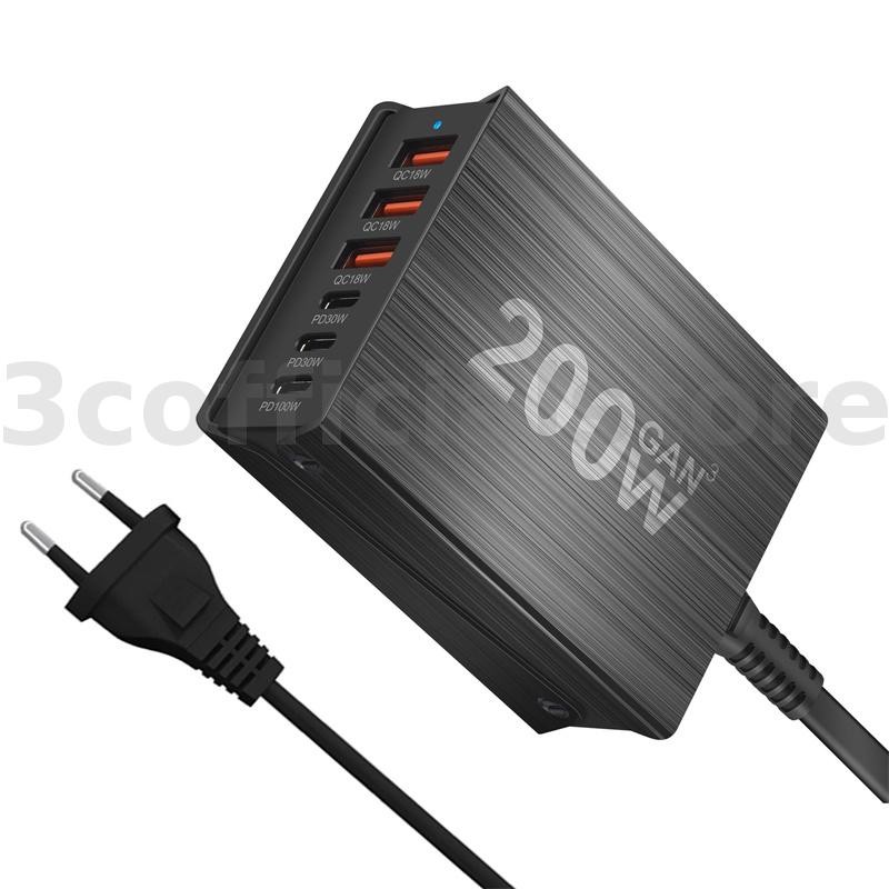 [GaN Tech] YMS-658 200W 6-Port USB PD Charger 3USB-A+3USB-C PD QC Fast Charging Desktop Charging Sta