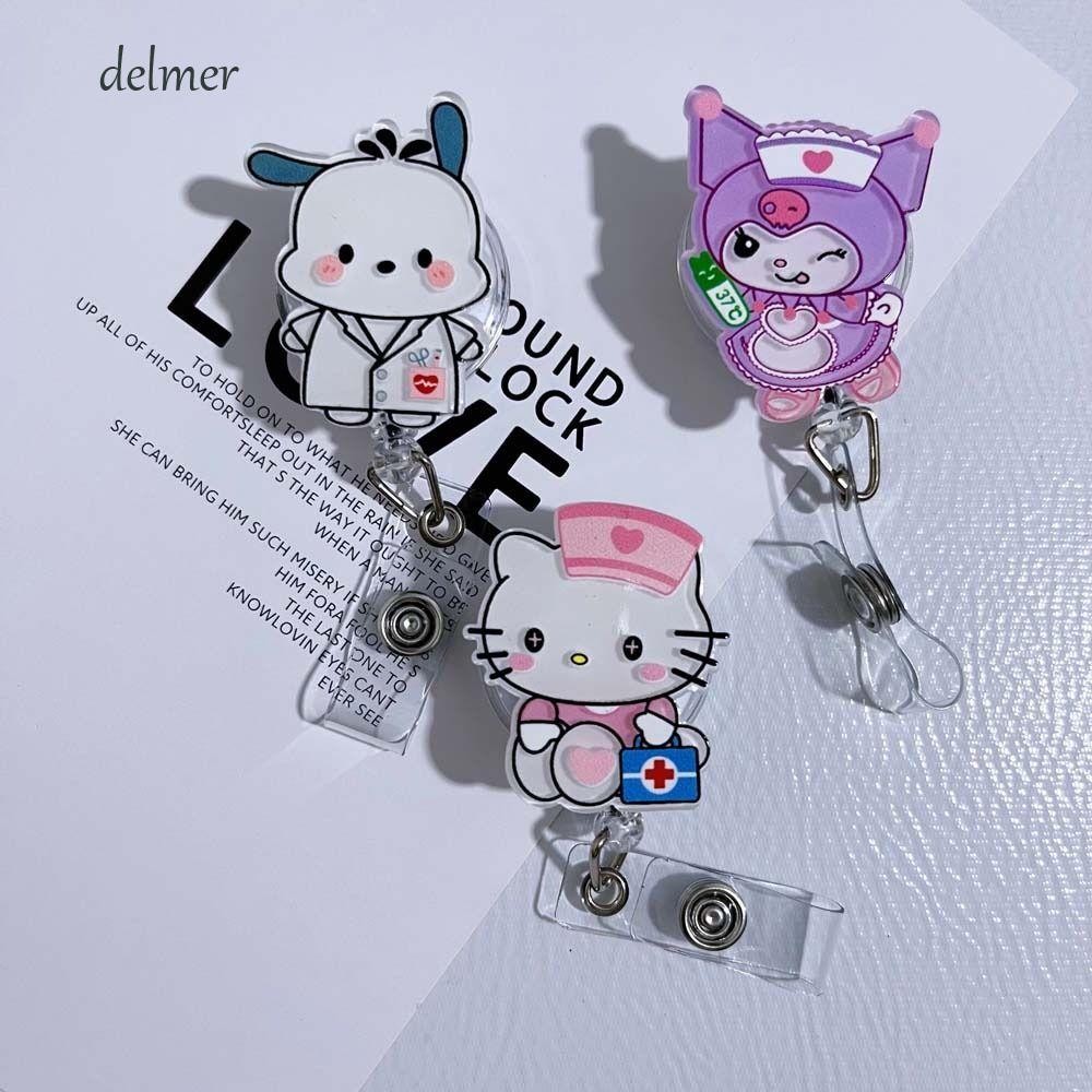DELMER Retractable Badge Reel, Easy Pull Buckle Pochacco ID Card Clip, อุปกรณ์สํานักงาน Pass Card Ka