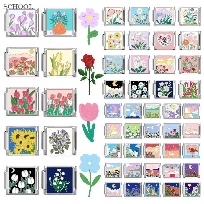 สร้อยข้อมือ Moon Italian Charm สแตนเลส ขนาด 9 มม., เครื่องประดับสำหรับการทำเอง