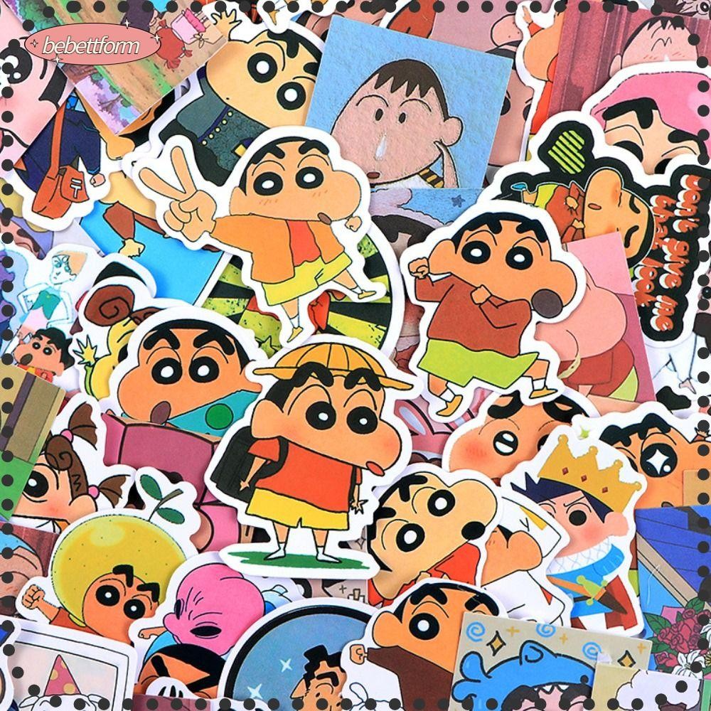 BEBETTKISS 50 ชิ้น/100 ชิ้น สติ๊กเกอร์การ์ตูน, ของเล่นของขวัญเครื่องเขียน Lables, สติ๊กเกอร์รางวัลการ์ตูนเครยอนชินจัง