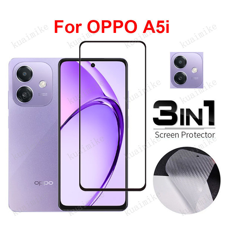 OPPO A5i กระจกนิรภัย 3 ใน 1 ป้องกันหน้าจอสําหรับ OPPO A5i A5 Pro A5x A3x A3 4G 5G Reno 14 13 14F 13F 12F 5G กลับหน้าจอคาร์บอนฟิล์มป้องกันเลนส์กล้องกระจก