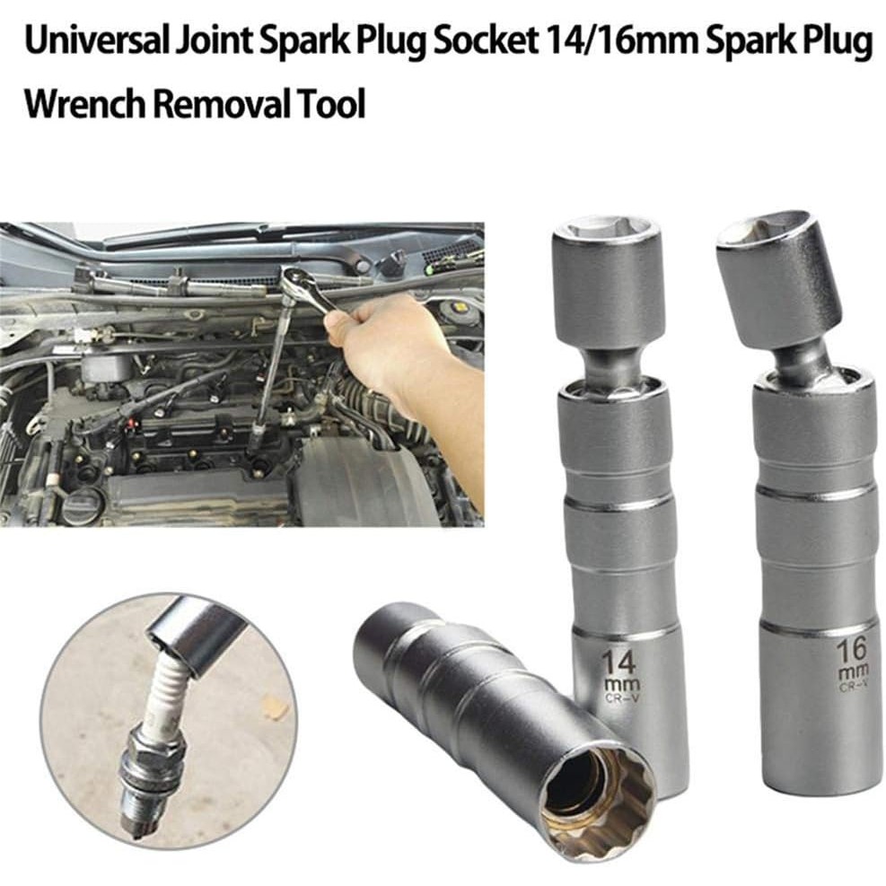 QISF 14MM & 16MM Thin Wall Magnetic Swivel Plug Socket - ไดรฟ์ 3/8 นิ้ว 12-Point Spark Plug Socket R