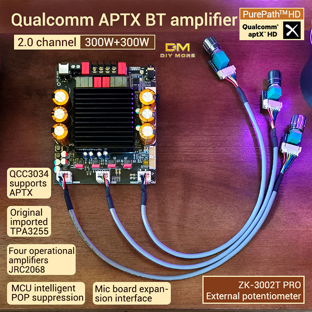 DIYMORE DC 18-50V 3002T PRO 300W + 300W Qualcomm QCC3034 BT เครื่องขยายเสียงดิจิตอล 2.0 ช่อง APTX Lo