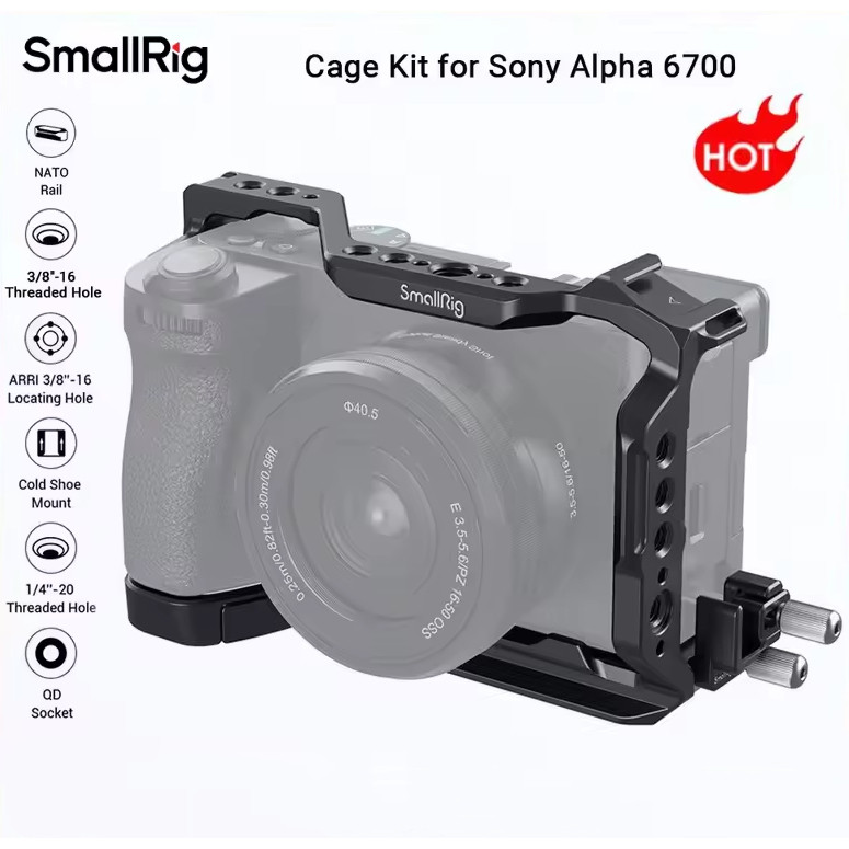 SmallRig A6700 Cage Kit สําหรับ Sony Alpha 6700 ในตัว Quick Release แผ่นสําหรับ Arca พร้อมสาย Clamp 