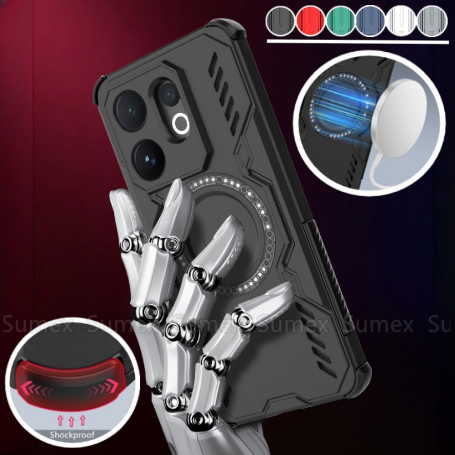 สําหรับ Vivo V60 V2511 5G เกราะแม่เหล็กแหวนชาร์จกรณีกันกระแทกปลอกโทรศัพท์ Cooling การกระจายความร้อนป