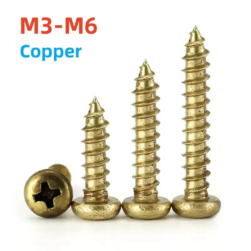 Copper Cross Recessed Phillips Pan Head Self-tapping Screws M3 M3.5 M4 M5 M6 Wood Screws Tools Furni