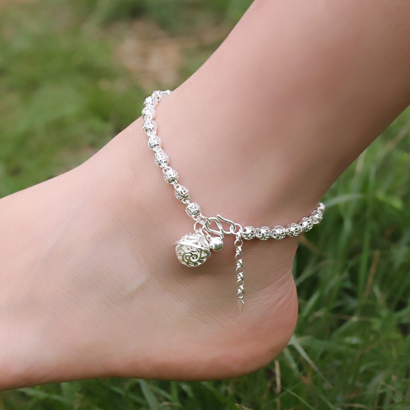 999เงิน脚链女款纯棉黑色黑色黑色黑色脚运 999 เงินสเตอร์ลิงกําไลข้อเท้าผู้หญิงพระราชวังระฆังกลวงโชคดี tuwomans3472.my2