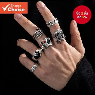 ชุดแหวนโป๊กเกอร์ฮิปฮอป 6 ชิ้น - Gothic Skull Claw 8 Ball Statement เครื่องประดับสําหรับผู้ชายและผู้หญิง