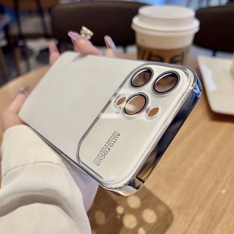 หรูหราเปลี่ยน iPhone17 Electroplate Glass หน้าต่างขนาดใหญ่สําหรับ IPhone 11 15 14 12 13 16 Pro Max 15Plus 14Plus ปลอกกันกระแทกปกแข็ง
