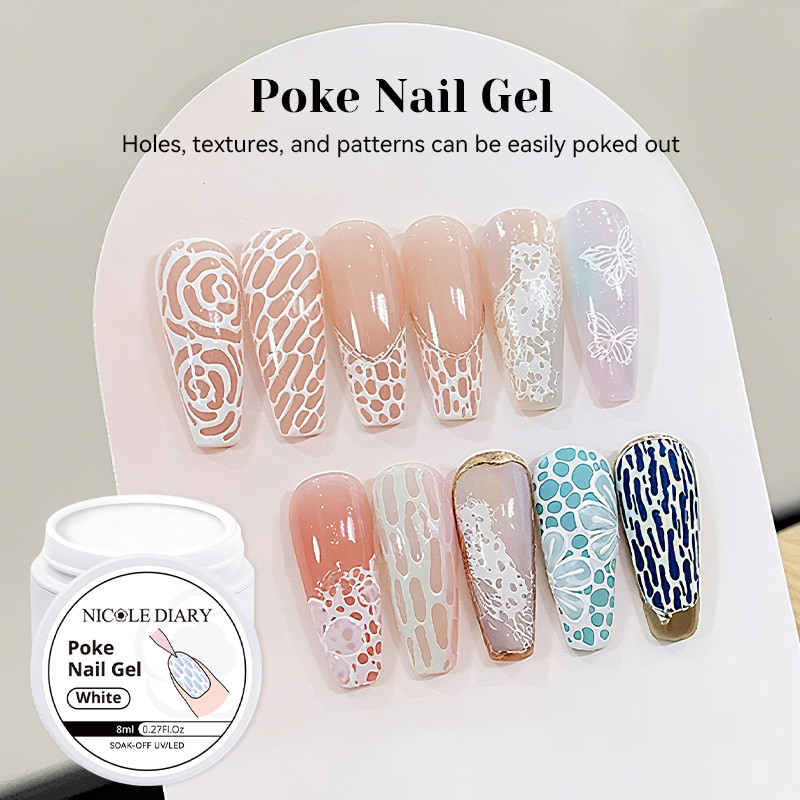 NICOLE DIARY 8ml เล็บเจล Poke สีขาวสีดํา Wave Texture ลูกไม้เล็บภาพวาด Sculpting Soak Off UV เคลือบเงา