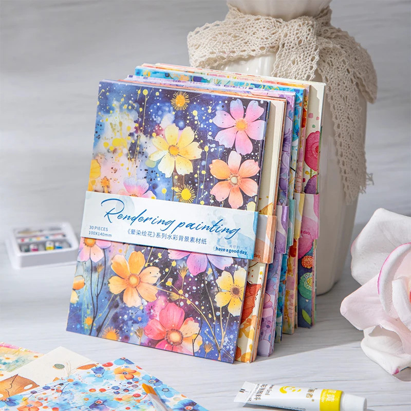 Journal GO 30pcs Reendering และภาพวาดดอกไม้ความงามพืชดอกไม้ Scrapbooking วัสดุกระดาษ Creative Junk J