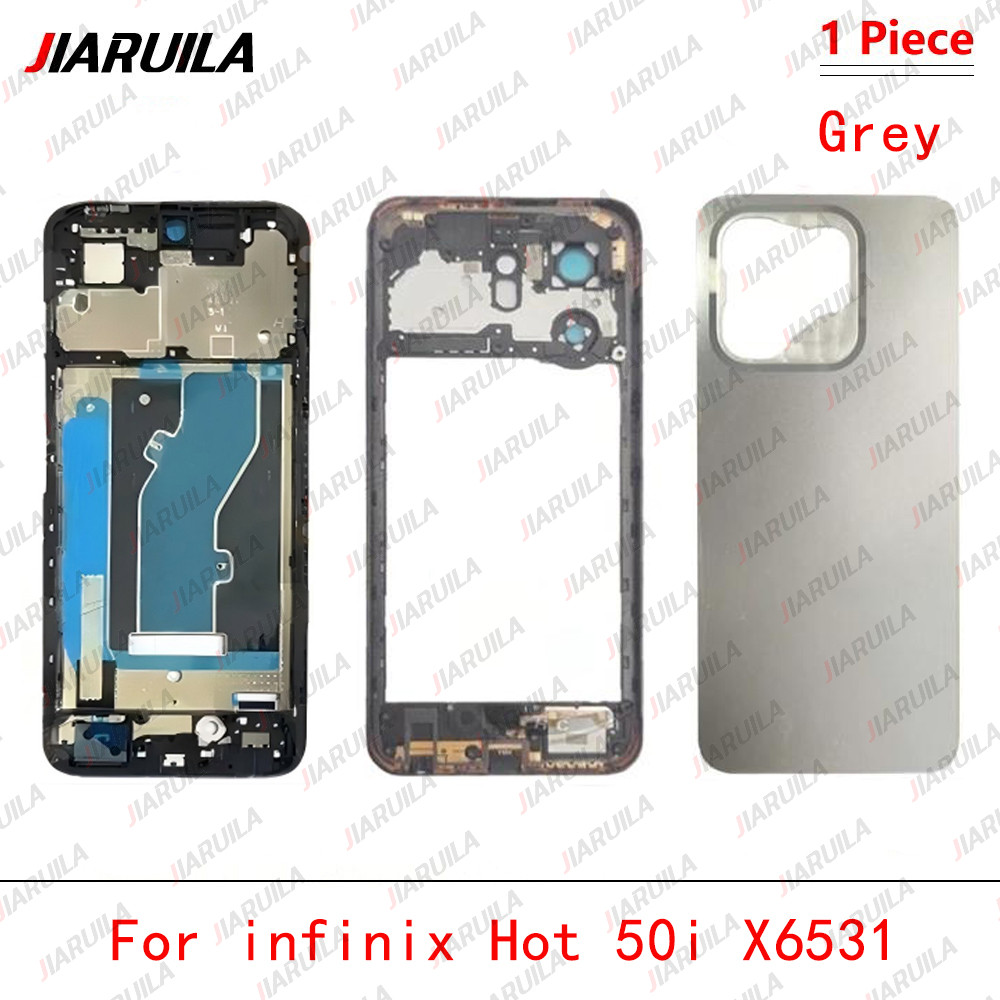 พร้อมโลโก้สําหรับ infinix Hot 50i X6531 ด้านหน้า LCD กรอบกลางกระจกด้านหลังแบตเตอรี่ประตูฝาครอบด้านหลัง