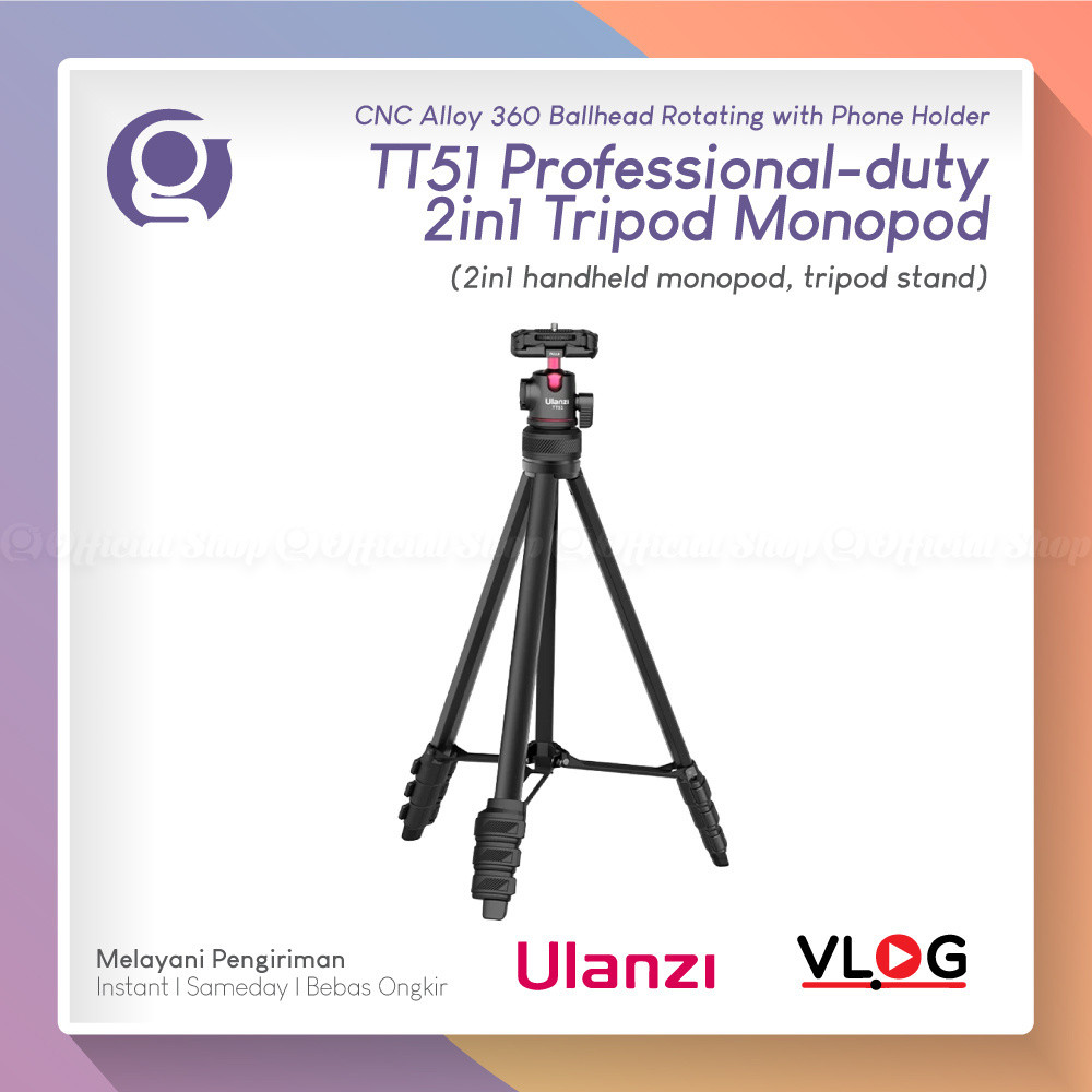 ULANZI TT51 อลูมิเนียมขนาดกะทัดรัดขาตั้งกล้องแบบพกพา 360 Ballhead ขยาย 1.4 M สําหรับสมาร์ทโฟน HP / A