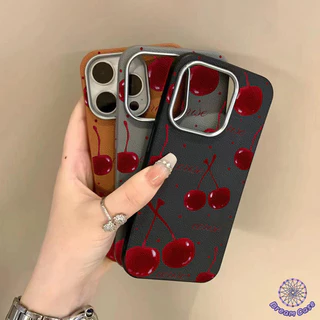 เคสไอโฟน 11 น่ารักสีแดงเชอร์รี่พื้นผิวหนังนุ่ม สำหรับ IPhone 17 AIR 16 13 15 11 14 12 Pro Max 16 14 15 Plus XR X XS Max