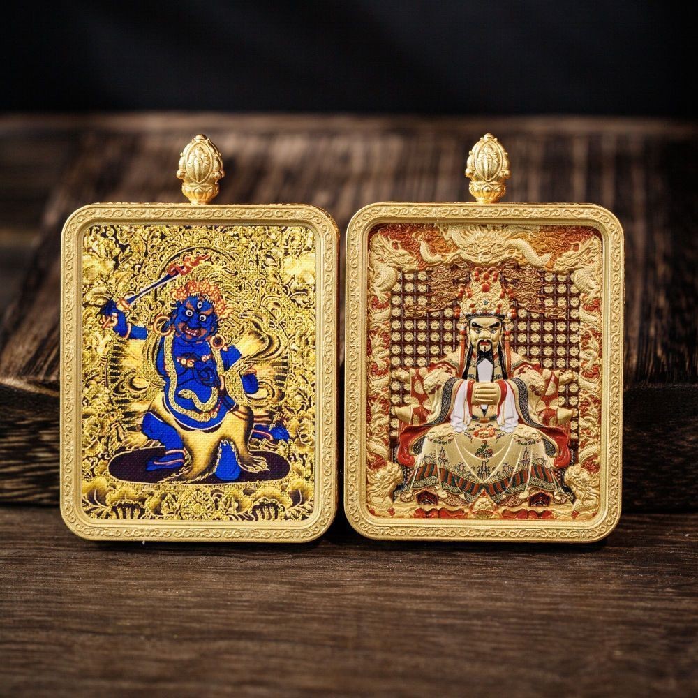 High-End Five Masters Tangka Zodiac Patronus สองด้านสามมิติทองแดง Gilt Tangka Five God of Wealth จี้
