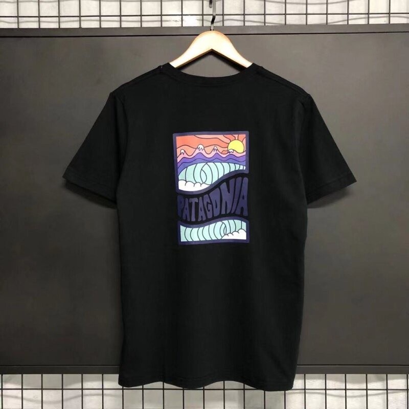 ปาตาลี’ก เสื้อยืดแขนสั้นผ้าฝ้าย ออกแบบคลื่นโลโก้กราฟฟิตีสามสี พร้อมภาพขนาดใหญ่ด้านหน้าและหลัง เทรนด์ใหม่สำหรับคุณ