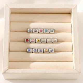 สร้อยข้อมือสแตนเลส ลายดอกไม้ epoxy อิตาเลียน charm ขนาด 9 มม. เหมาะสำหรับงาน DIY สไตล์เรโทร