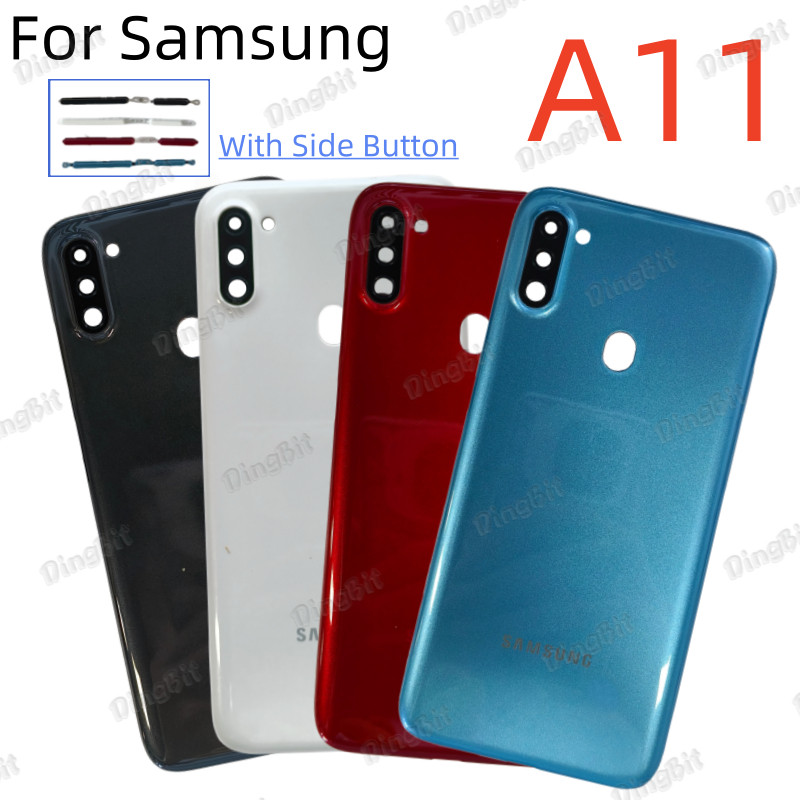 กรอบฝาครอบด้านหลังสําหรับ Samsung A11 ฝาครอบแบตเตอรี่ฝาหลังประตูด้านหลังพร้อมปุ่มด้านข้าง