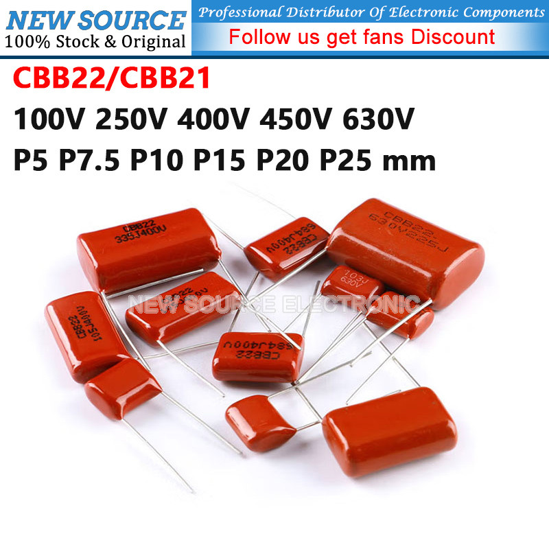 [10 ชิ้น] CBB22/CBB21 ตัวเก็บประจุ P5 P7.5 P10 P15 P20 P25 มม. 100V 250V 400V 450V 630V 105J 104J 22