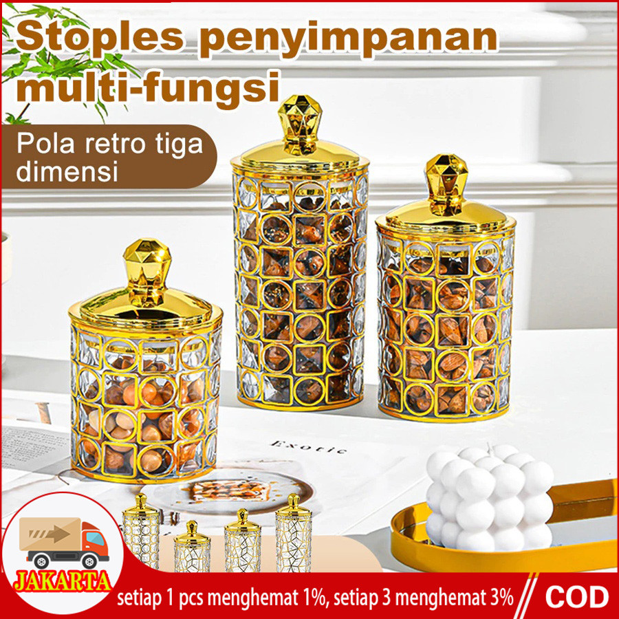 3 ชิ้นอเนกประสงค์ขวดอาหาร Airtight อะคริลิค Jars ความงาม Jars Airtight Jars Gold Jars Eid ขวดหรูหราเ