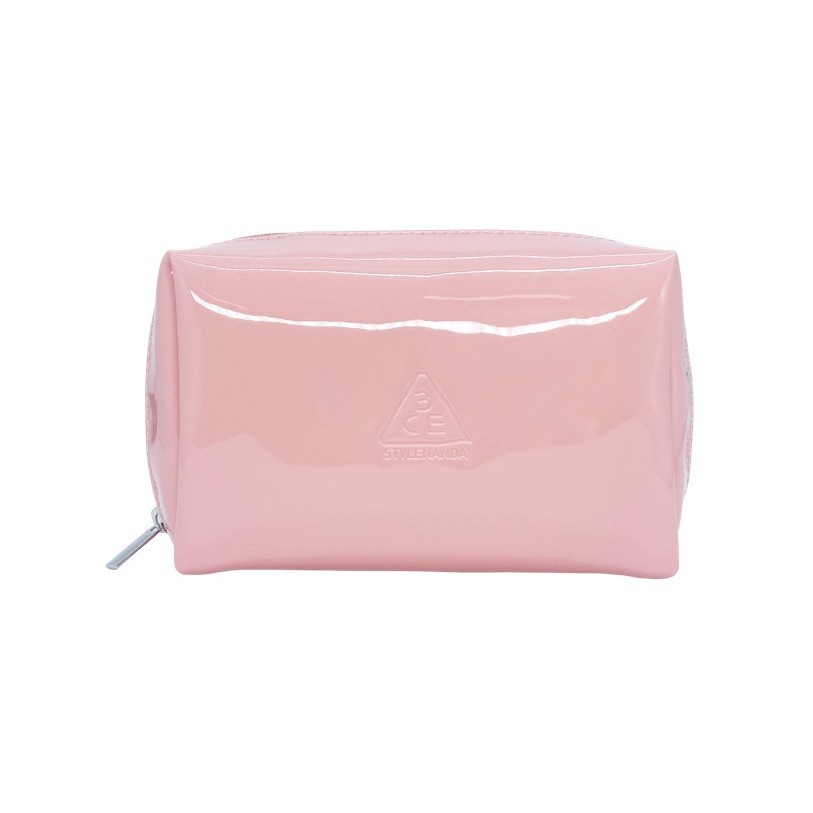 [สินค้าสมนาคุณ งดจำหน่าย] 3CE ทรีซีอี กระเป๋าเครื่องสำอางทรงเหลี่ยม สีชมพู หนังวาว