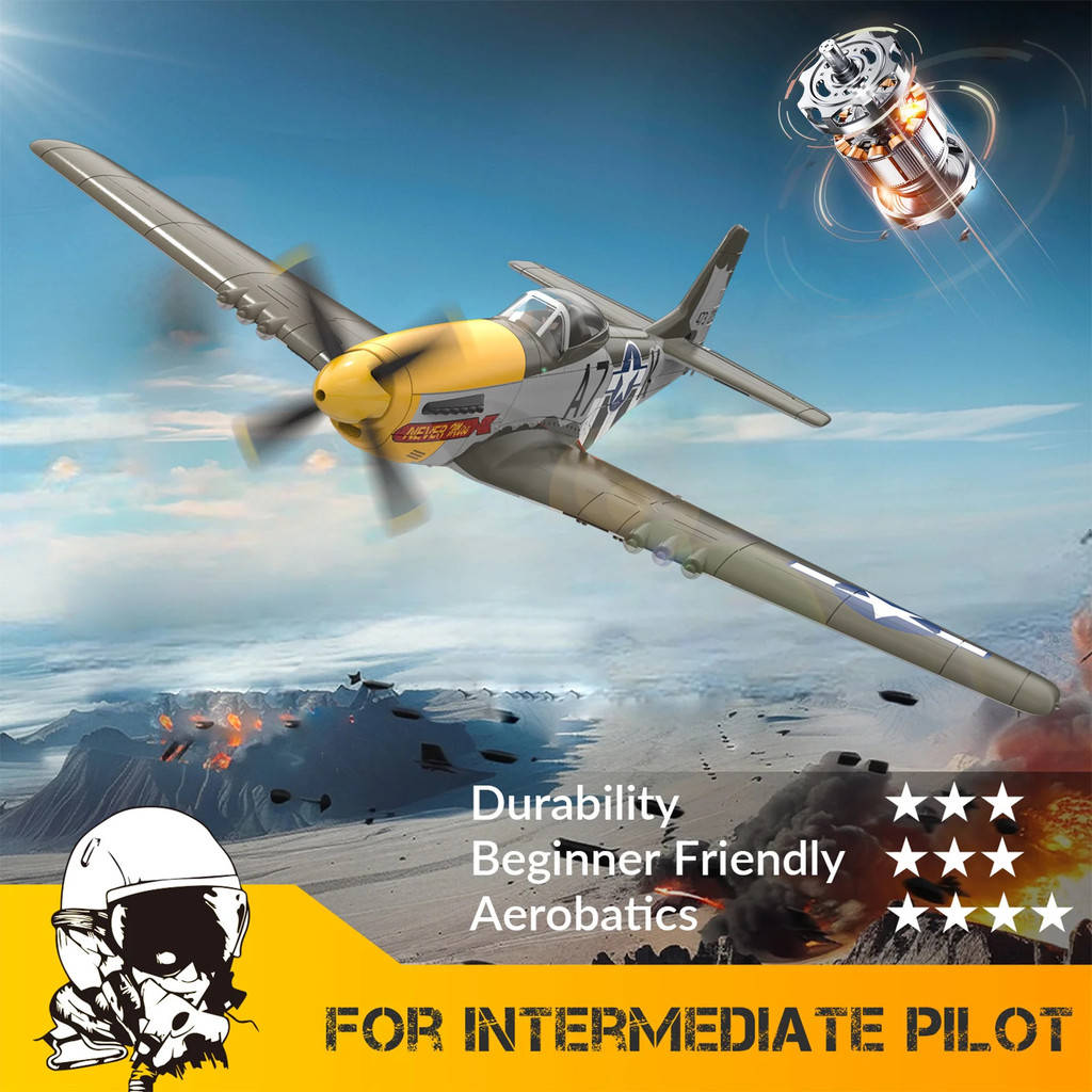 Volantex Rc Plane,brushless P-51 Mustang Rtf Rc Airplane, Aerobatic หนึ่งคีย์, มั่นคงและปลอดภัย, เหม