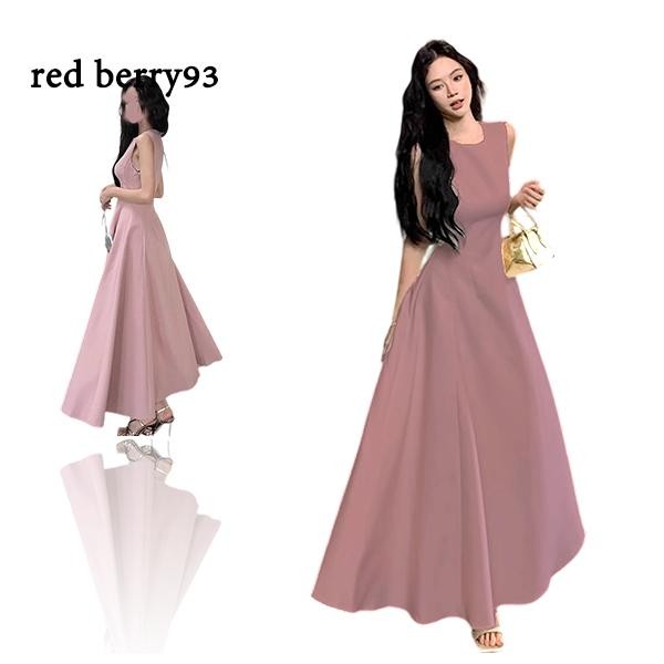 Red Berryชุดเดรสสีเขียวแขนกุดสำหรับผู้หญิง สไตล์ฤดูร้อนใหม่ อารมณ์หรูหรา เอวบางและกระโปรงยาวเสื้อกั๊กบาง99012