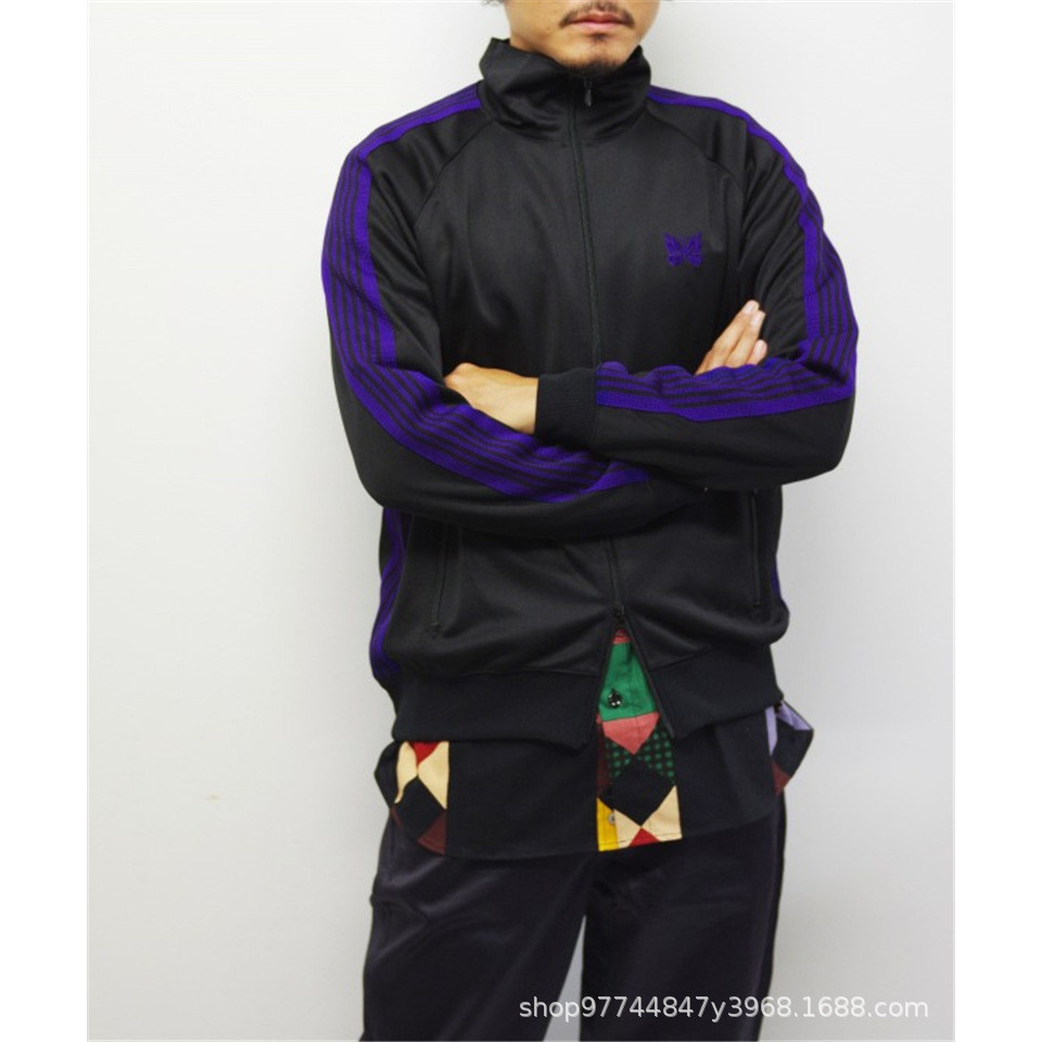 Needles Track Embroidered Retro Striped Casual Jacket Sports Fabric Unisex Coat