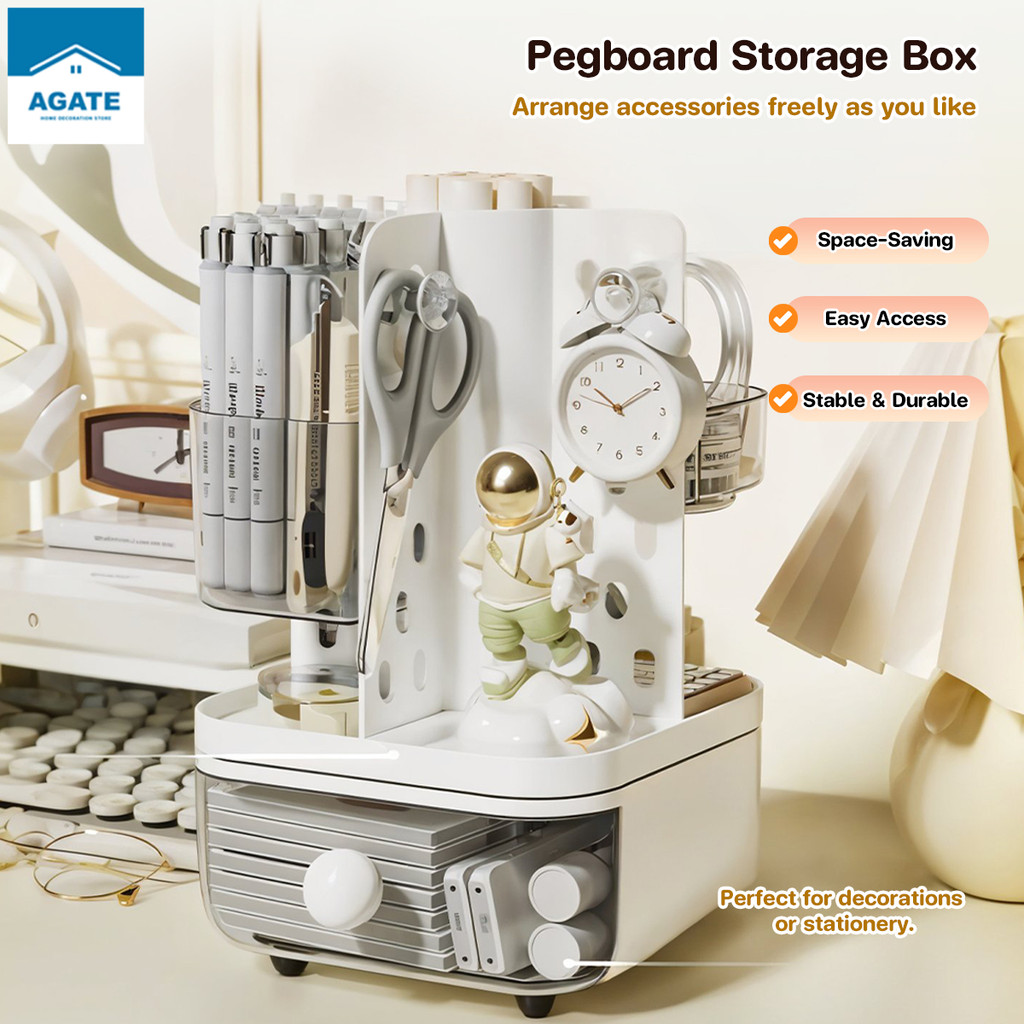 Pegboard กล่องเก็บของ Desktop Organizer กล่องความจุขนาดใหญ่กล่องเก็บกระดาษ Peg ป้องกันฝุ่น