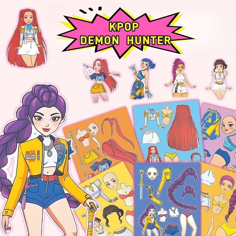 สติกเกอร์สร้างสรรค์ KPop Demon Hunters DlY HUNTRIX สติกเกอร์กันน้ําคอลเลกชัน 6PCS KPop Demon Hunters Dress Up สติกเกอร์การ์ตูนเด็ก Handmade ไม่มีตัด DIY Sticke
