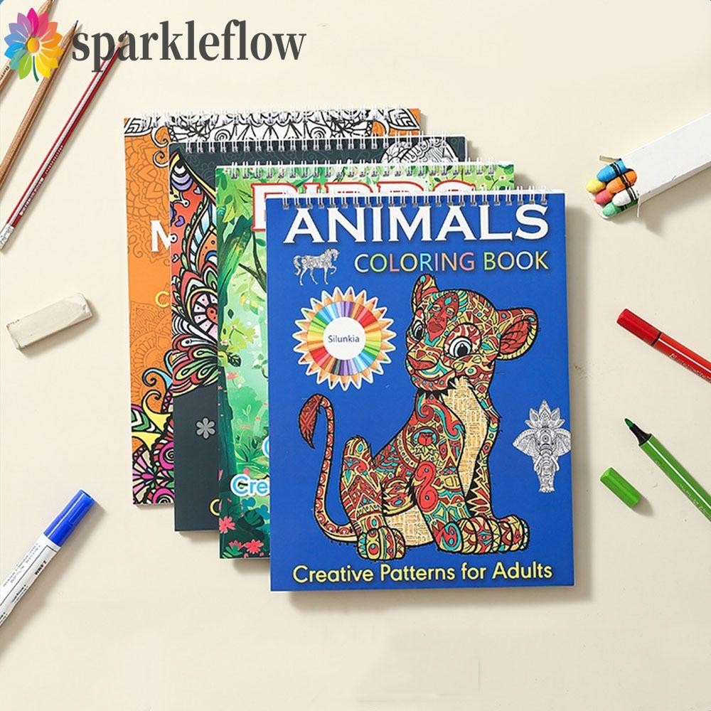 SPARKLEFLOW สมุดระบายสีเด็ก, Mandala/Birds/Butterfly/Animal Single Side Coloring Pattern for, 20 ภาพ