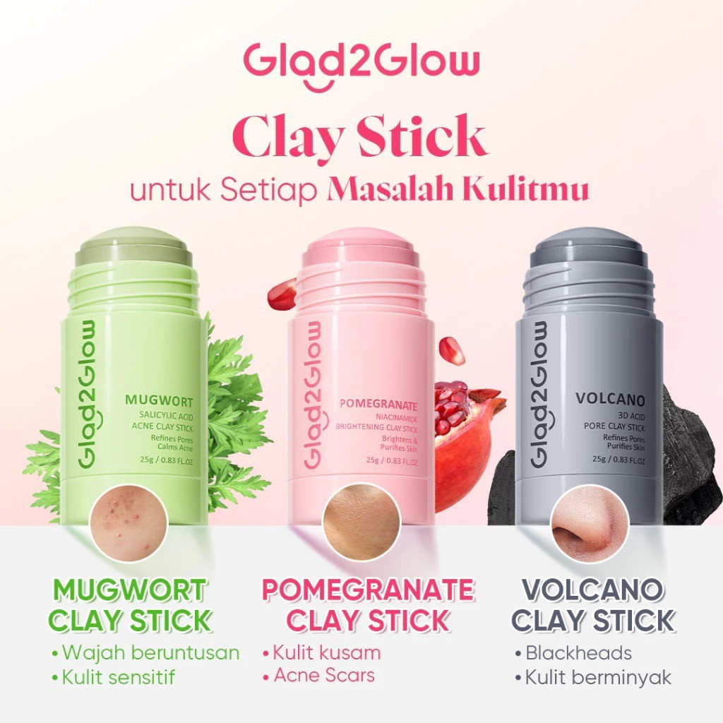 Clear ClayPomegranate ,&Mask Niacinamide forGlowingBrighteningFacial Glad2Glow- StickSkin8cc Acne Po