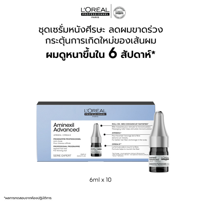 L'Oreal Professionnel Aminexil Advanced Program Serum ชุดเซรั่มบำรุงหนังศีรษะลดผมขาดร่วง 10x6ml