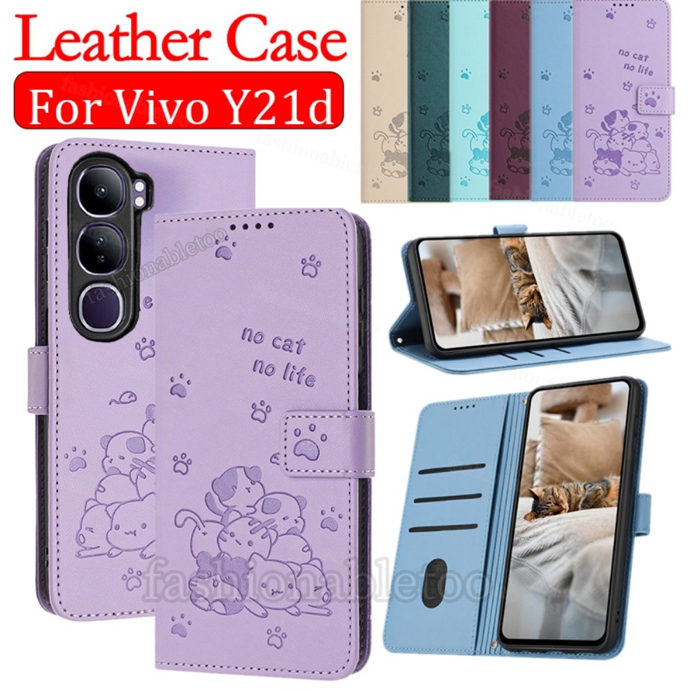 ເຄສໜັງ ສຳລັບ Vivo Y21d / VivoY21d 2025 ແບບຝາພັບ ມີຂາຕັ້ງແມ່ເຫຼັກ ກັນກະແທກ