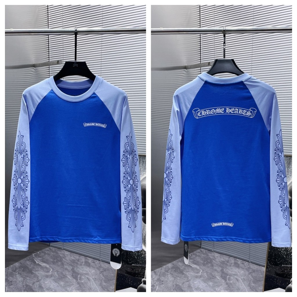 Chrome Hearts Double Yarn Pure Cotton Color Block Drop Shoulder Sleeve Autumn Men's Long Sleeve T Shirt